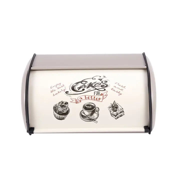 Caja de pan Vintage, contenedor de almacenamiento enrollable, gris claro, pequeño, recubierto de polvo, cajas de aperitivos de hierro para cocina, decoración del hogar, aperitivos - 1