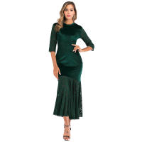 Vestido adelgazante de Color sólido con encaje de terciopelo nuevo otoño 2025 para mujer - details 0