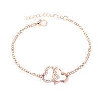 Gran oferta, pulsera de oro rosa de doble amor que combina con todo para mujer, pulsera simple de corazón de melocotón con diamantes completos - details 1