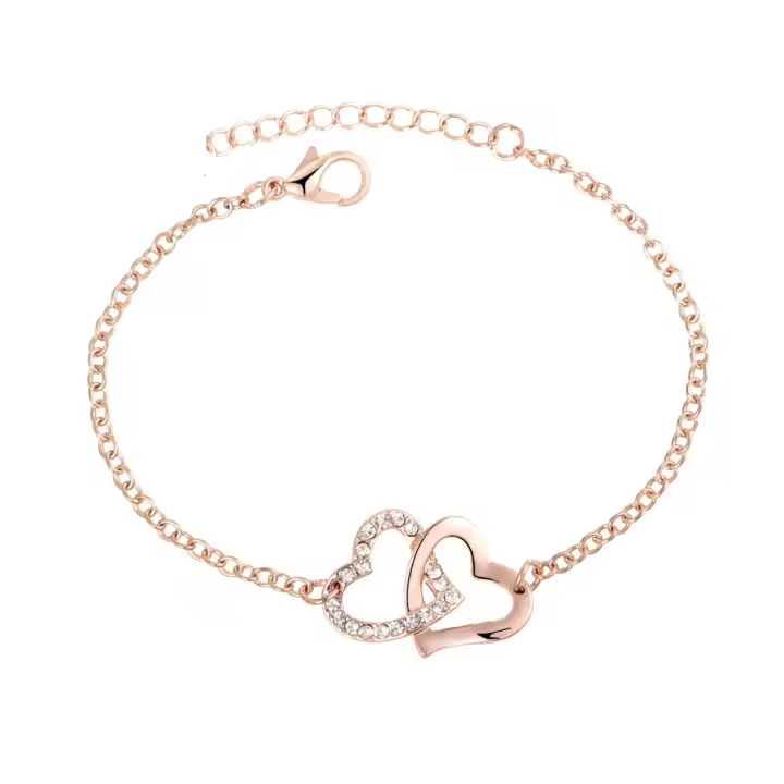Gran oferta, pulsera de oro rosa de doble amor que combina con todo para mujer, pulsera simple de corazón de melocotón con diamantes completos - 1