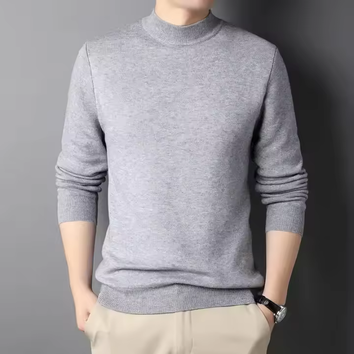 2024 nuevos suéteres de cachemira de medio cuello alto para hombres, jerseys de punto para hombres jóvenes, suéter delgado para hombres - 1