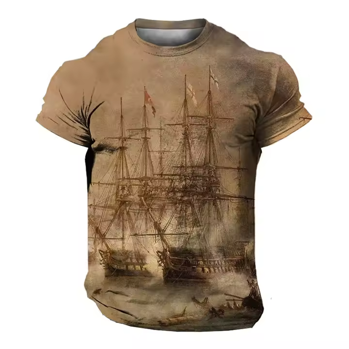 Camiseta 3D para Hombres Primavera/Verano 21 Manga Corta, Cuello Redondo, Estampado de Floral - 1