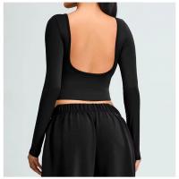 Top de yoga de manga larga con espalda abierta para mujer, ropa deportiva sexy con espalda abierta, Top corto con diseño de espalda en U - details 16