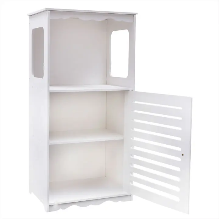 Armarios de baño de dos piezas, estante de casillero, tablero de plástico de madera blanca, diseño moderno, 38X28X80 Cm - 1