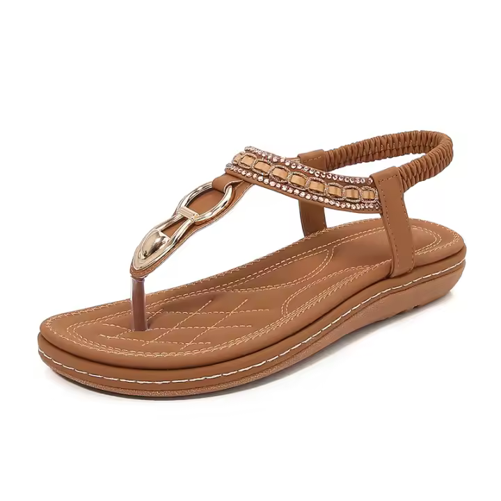 Sandalia Plana Mujer 2025 Boho Chic con Hebillas Metálicas de Lujo - Zapatos de Verano Cómodos para Playa, Fiesta y Diario, Moda Primavera-Verano Elegante - 1