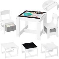 2 Sillas para Niños de Madera, Muebles con Espacio de Almacenamiento, Escritorio Blanco Reversible con Pizarra y Rodillo de Papel - details 0