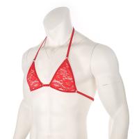 CLEVER-MENMODE-Lencería de encaje transparente para hombre, sujetadores eróticos, ropa de dormir Sissy, cuello Halter, arnés con correas ajustables, Mini sujetador para hombre - details 6
