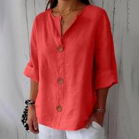 Camiseta de verano "Mujer 2025 con cuello en V, lino y algodón, holgada y transpirable, estilo boho-chic - Moda informal y elegante" "Mujer con cuello en V, algodón, transpirable, - Moda" - details 28