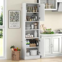 Aparador de Cocina con 2 Armarios con Puertas y Estantes Abiertos, Armario Alto de 6 Niveles con Dispositivo Antivuelco, Mueble de Almacenamiento para Salón, 56 x 30 x 190 cm (Blanco) - details 1