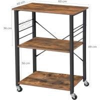 Estantería de Cocina con Ruedas, Carrito de Servicio de 3 Niveles, Estantería para Microondas, Horno, Tostadora, Marco de Metal con 6 Ganchos, Marrón Rústico y Negro - details 3
