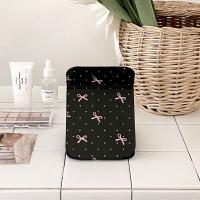 Espejo de escritorio de cuero Pu, espejo cosmético compacto, espejo de tocador con lazo rosa, espejo de maquillaje de bolsillo plegable delicado, decoración del hogar - details 11
