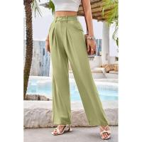 Mujeres de cintura alta, pantalones de vestir lisos de moda, pantalones sueltos de pierna recta para - details 16