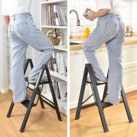 Peldaños de Aluminio, Escalera Pequena Plegable Segura de Hogar con Mecanismo Antiplegado, Taburete Escalera Portatil para Cocina Domestica, Peso Máximo 150kg, Negro - details 5