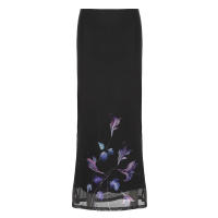 BUNO-Faldas góticas oscuras elegantes con estampado de moda para mujer, faldas acampanadas de malla de retales, falda larga a la cadera Y2K, pantalones de hadas, ropa de calle gótica - details 10