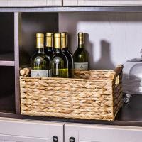 Cesta Rectangular de mimbre con asas de madera para estantes, almacenamiento de jacinto de agua, cestas naturales - details 4