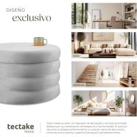 Taburete Almacenaje Bouclé, Carga: 120 kg, MDF, Puff Almacenaje, Taburete Dormitorio, Reposapies Puff, Zapatero Entrada Recibidor, Asiento Acolchado, Ideal Salón Hogar - 42 x 47 cm Crema - details 60