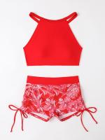 Bañador estampado de cintura alta para mujer, Bikini de cuello alto con cordón, ropa de baño femenina, ropa de playa 2024 - details 19