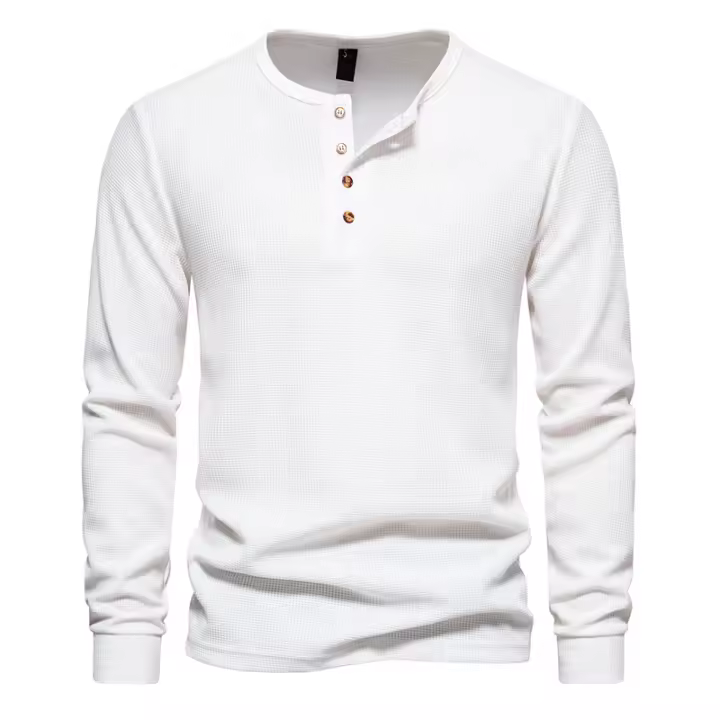 Camiseta de manga larga Henley para hombre, camisa básica transpirable con botones, informal, Color sólido, otoño - 1