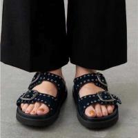 Chanclas decorativas con hebilla, zapatos Wanita, sandalias planas de verano al aire libre, zapatillas de mujer 2024 - details 2