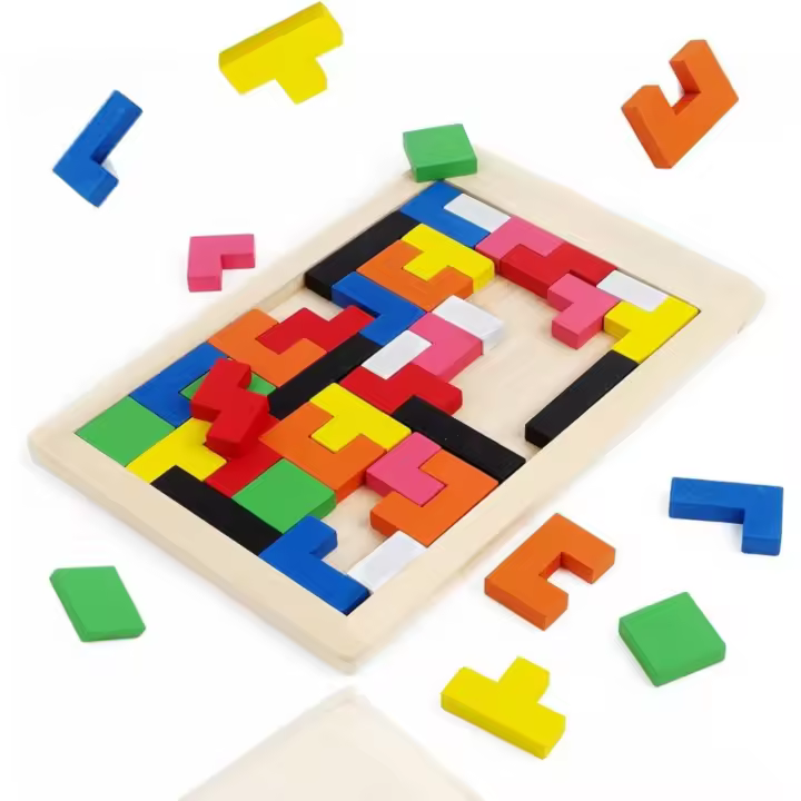 Feliz Puzzles de Madera Juego de Ajedrez Russiano Tangram 40Pcs Juguete Inteligente de Montessori para Preescolar STEM - 1