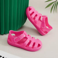 Sandalias con velcro para niños verano 2025 nuevo color sólido niños y niñas bolsa cabeza hueco suela suave bebé jalea sandalias - details 6