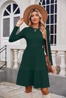 Vestido de manga larga con suéter hasta la rodilla informal con bolsillo y cuello redondo para mujer - details 20