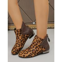 Botas cortas con estampado de leopardo para mujer, botas planas de tacón bajo de talla grande, novedad de Otoño de 2024 - details 10