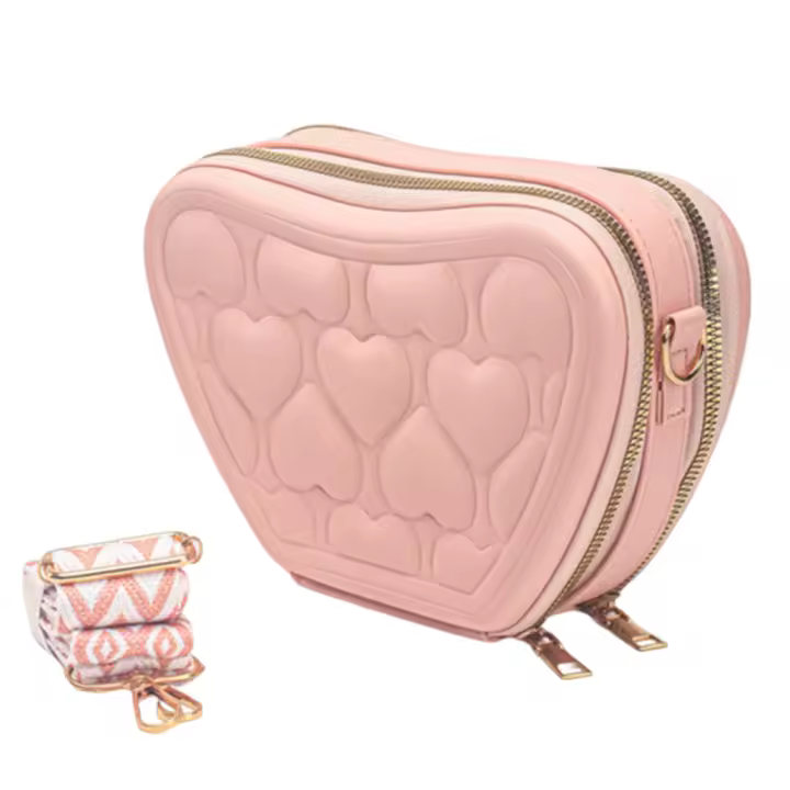 Bolsas de almacenamiento de cosméticos de gran capacidad, bolsa de almacenamiento de artículos de tocador impermeable portátil, bolso de hombro con forma de corazón de cuero PU a prueba de polvo - 1