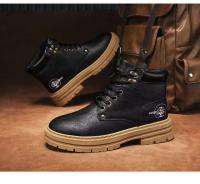 Botas altas para hombre, zapatos de cuero planos informales y versátiles con suela gruesa, compatibles con tablero de trabajo, moda de invierno, 2025 - details 19