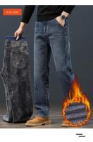 Jeans de Pierna Recta y Cintura Alta para Hombres en Invierno Ajuste Suelto, Largo y Cálido con Tirantes Elásticos Pantalones Cortos de Moda para Hombres Mayores - details 13