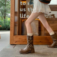 Botas vaqueras occidentales de cuero suave europeo y americano, con hebilla de cinturón y plataforma, de altura media. - details 0