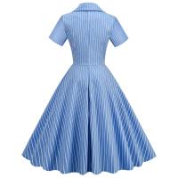Elegante Vestido de Cintura Alta con Cuello en Rayas de Moda Vintage Hepburn 2025 - details 7