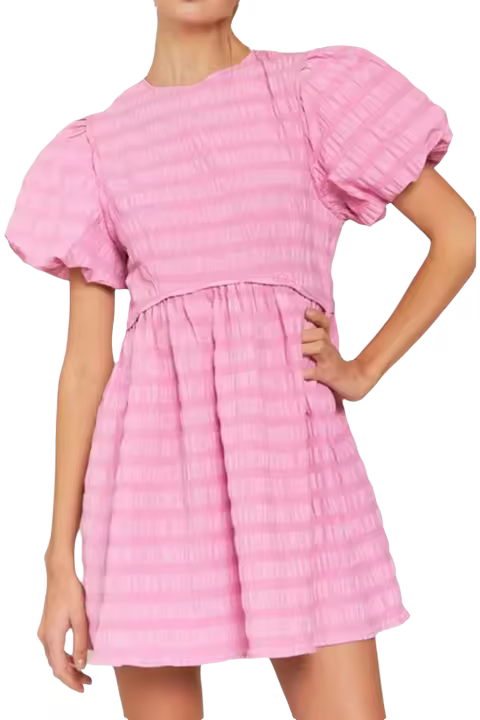 Elrachen Mini vestido de mujer con mangas de burbujas, tejido texturizado, color bonbon, tallas S-XL - 1