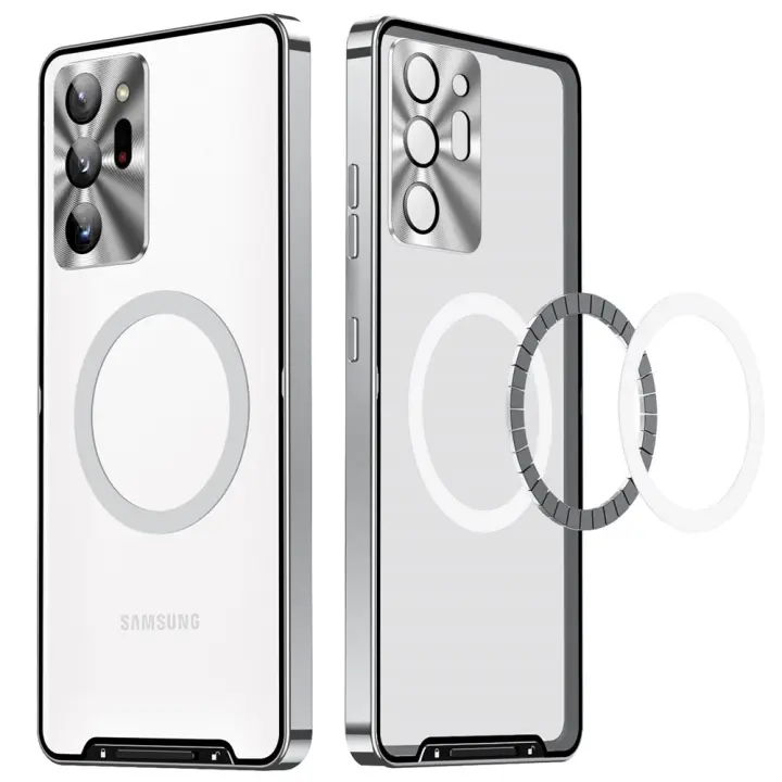 Funda transparente de aluminio acrílico para Samsung S24 Ultra S23 FE S22 S21FE S20 Note 20 Ultra Note 10, cubierta de carga inalámbrica a prueba de golpes - 1