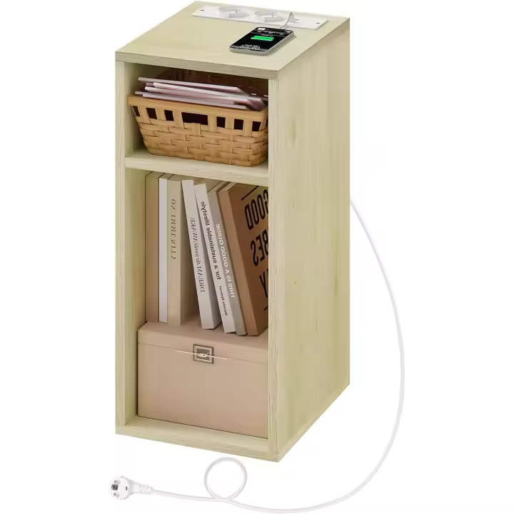 Mesilla Blanca Noche 2 Enchufes USB, 2 Puertos Abiertos para Sala de Estar y Dormitorio 25x30x60 cm - 1