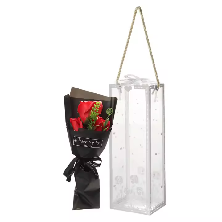 Embalaje de regalo, ramo de rosas artificiales de 3 cabezas, decoraciones artificiales, flores artificiales, flor de jabón para sujetar las manos, día de la madre - 1