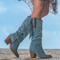 Botas altas hasta el muslo con hebilla de Metal para mujer, Punta puntiaguda, vaquero grueso - details 6