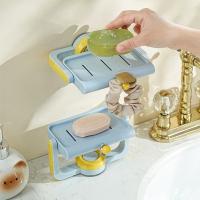 Caja de jabón giratoria creativa, contenedor de jabón de baño autodrenante montado en la pared, jabonera de plástico antideslizante con drenaje de agua para cocina - details 7
