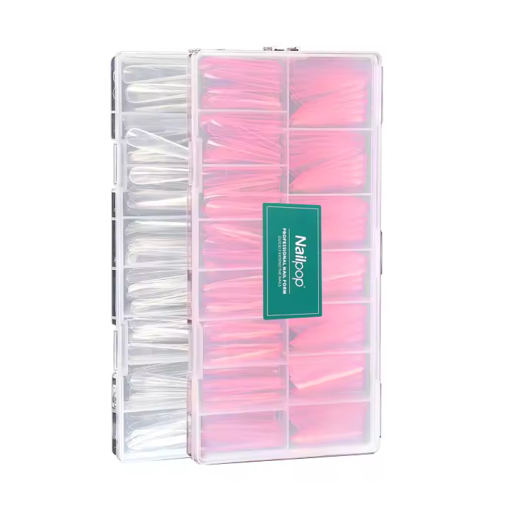 Moldes Nailpop French Nail de doble forma para extensiones de gel polivinílico, 15 tamaños con marcas de números grandes para manicura francesa, 150 unidades/caja - 1