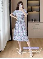 Elegante Vestido de Verano de Largo Medio Manga Corta, Estampado Floral, Vestido Liso Adelgazante - details 0