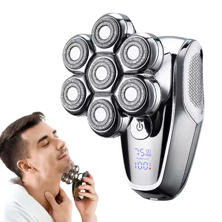 Recortador de barba 7 en 1 para cabeza calva, afeitadoras afiladas potentes recargables para Barba, nariz, oreja, pelo corporal - 1