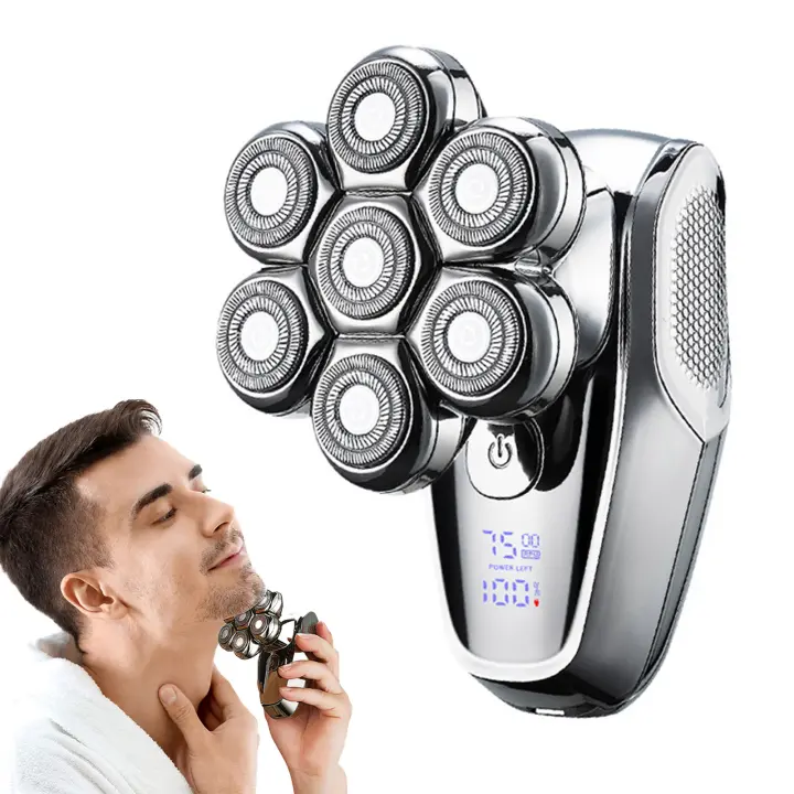 Recortador de barba 7 en 1 para cabeza calva, afeitadoras afiladas potentes recargables para Barba, nariz, oreja, pelo corporal - 1