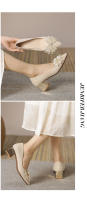 Tacones altos de moda puntiaguda francesa primavera y otoño de las mujeres nuevo tacón grueso boca poco profunda diamantes de imitación arco temperamento versátil zapatos individuales - details 12