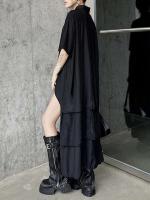 EAM mujeres negro capas espalda talla grande vestido camisero largo solapa nueva manga corta moda Primavera Verano 2025 1DH6073 - details 3
