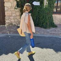 Blusa a rayas con cuello redondo para mujer, Top plisado sin mangas con cordones, camisas rectas informales elegantes a la moda - details 4