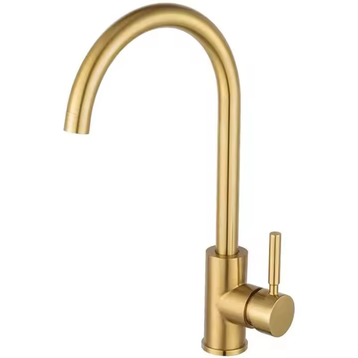 Grifo dorado de acero inoxidable, lavabo facial, grifo mixto de cocina fría y caliente - 1