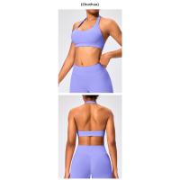 Sujetador deportivo de estilo europeo y americano con cuello halter, alta elasticidad, nylon mate, gran espalda abierta, top de yoga para mujeres - details 17