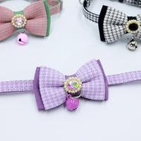 Collar ajustable con lazo para mascotas, cómodo patrón de rejilla, correas para el cuello a la moda, exquisito collar con colgante de gato de fibra de poliéster, 2 uds. - details 3
