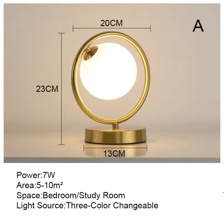 Tomaxin Lámpara de mesa con sensor táctil, lámpara de estudio compacta con protección ocular y bola de cristal enchufable dorada, lámpara de noche dimmable. - 1