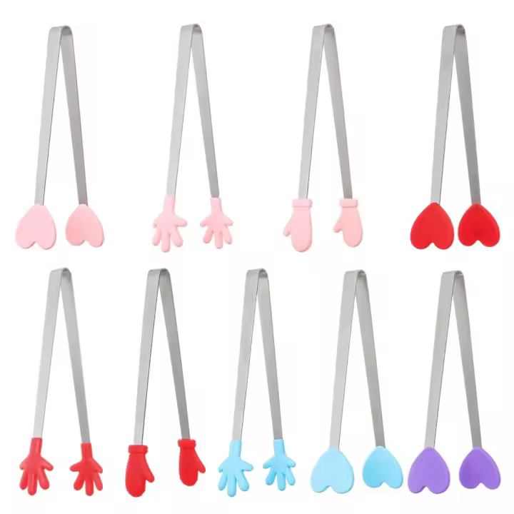 Mini pinzas de acero inoxidable para aperitivos, manijas antideslizantes para barbacoa, pan, cubitos de hielo, accesorios de cocina, 1 piezas - 1